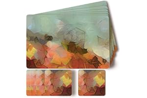 Firbon Table Placemats and Coaster Sets 6, 3-layer Functional Structure Creative Surface Cork Backed Wooden Placemat 14 x 9 Inches 12pcs