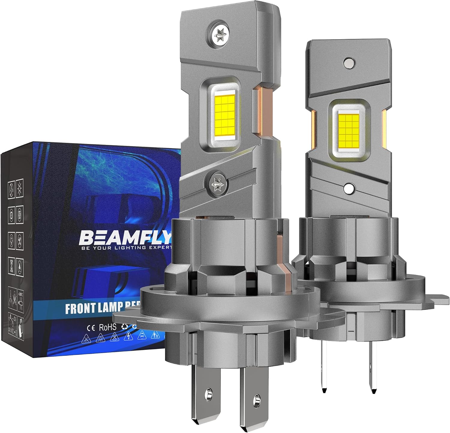 BEAMFLY H7 LED 110W 50000LM Bombillas, 30 Chips CSP 700% 6500K Blanco frío Bombilla H7 , diseño Mini 1:1 Kit de Conversión Halógena 12V,para Coches y Motos Plug and Play, Paquete de 2