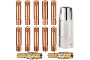 QAQGEAR MB15 MIG Punta de Contacto de Soldadura 0,8 mm 0,030'' M6, Boquilla cónica y Soporte de Punta difusor soplete de Soldadura consumibles Accesorio para MB15 15AK (13 Piezas)
