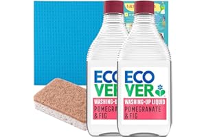 Eco Washing up Liquid Bundle With 2x Ecover Washing up Liquid Pomegranate & Fig 450ml, 1x Biodegradeable Cellulose Sponge Cloth, 1x Biodegradeable Sponge Scrubber and 1x JenBurr Leaflet