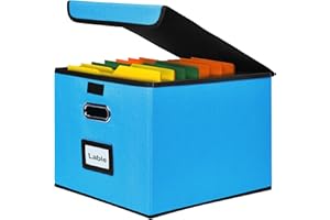 Okydoky Cajas de almacenamiento con tapa, caja colgante de tablero de fibra y papel en elegante aspecto de lino, adecuado para el hogar y la oficina, caja de almacenamiento de archivos y juguetes