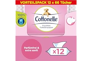 Cottonelle Feuchtes Toilettenpapier Sensitiv Pflegend, parfümfrei, Vorteilspack 12 x 66 Tücher, sanft zur Haut