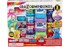 CRA-Z-ART Cra-Z-Slimy Slime Compound Set Toy, 4 compound pack includes multiple unique compounds. 4 cans of Softee Dough, 4 cans of Cra Z Slimy, 3 bags of Fab Foam, 3 bags of Modelite and 5 bags of glitter