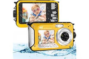 LEOLAMVAED 64MP Macchina Fotografica Subacquea Con Scheda Di Memoria Da 64 GB, 4K Fotocamera Subacquea Con Autofocus E Doppio Schermo Selfie HD, 5 Metri Fotocamera Subacquea Digitale (2 Batterie)
