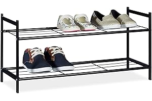 Relaxdays Regał na buty Sandra, 2 poziomy, na 6 par butów, metal, półka na buty, wys. x szer. x gł.: ok. 33,5 x 69,5 x 26 cm, czarny