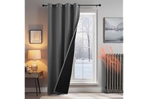 PONY DANCE Thermal Door Curtain 84 Inch Drop - 100% Blackout Thermal Curtains for Living Room/Bedroom, Eyelet Top Double Layer Windproof Drapes for Winter Heavy Duty, 52x84 inches, Grey