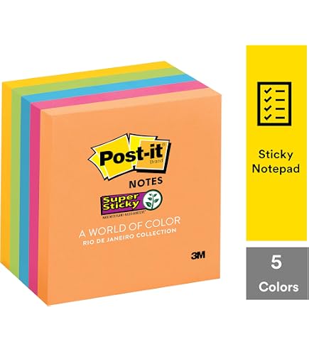 16 Pack Vintage Colors 3x3 Sticky Notes - Super Sticky Self-Adhesive Pads, 55 Sheets Each