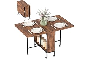 HOMCOM Mobilny stół z opuszczanymi liśćmi, składany stół do jadalni z 6 kółkami i półką do przechowywania, do małych przestrzeni, kuchni, jadalni, rustykalny brązowy