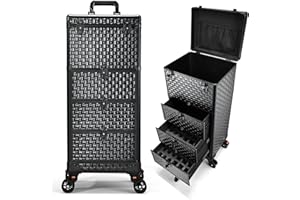 KZRUEB Kosmetik Trolley mit 3 Schubladen Friseurkoffer Groß Kosmetikkoffer Ngaelkoffer Make up Koffer mit 360° drehbare Rollen Schminkkoffer Abschließbarer Nageldesign Koffer Werkzugkoffer,Schwarz