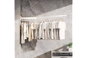 Honeyhouse Einziehbar Wandmontage Wäscheständer,2023 Neue Faltbar Einziehbar Drehbar Kleiderständer mit Sockenklemmen & Kleiderbügel Bar, Dreifach Faltbarer Wäscheständer mit Handtuchhalter(Weiß)