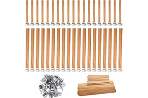 BEELUKY 100 Pezzi Stoppini per Candele in Legno con 50 Basi in Metallo Stoppini in Legno per Candele Stoppino per Candela Tagliabile per Candele Artigianali Ecologiche DIY Aromaterapia Con Candele