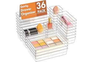 Quirlig 36 Piezas Organizadores de Cajones de Plástico Transparente, Separadores de Cajones de Escritorio de 4 Tamaños, Bandejas de Almacenaje para Maquillaje, Baño, Oficina