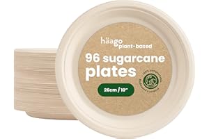 HAAGO 96 Talerze z Bagassą z Trzciny Cukrowej (26cm) - Ekologiczny i Kompostowalny