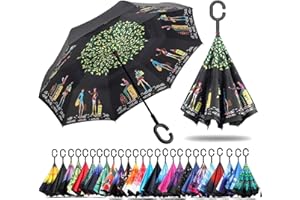 NNY Inc Double Layer Inverted Umbrella Cars Reverse Open Folding Umbrellas, Windproof UV Protection Large Self Stand Upside Down Straight Umbrella for Golf Women and Men with C-Shaped