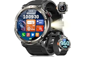 Blackview Military Smart Watch for Men (Answer/Make Calls), 1.45" Fitness Tracker with 100-Day Battery/Flashlight/Compass/Heart Rate/SpO2/Sleep, 150+ Sports IP68 Waterproof Smartwatch for iOS Android