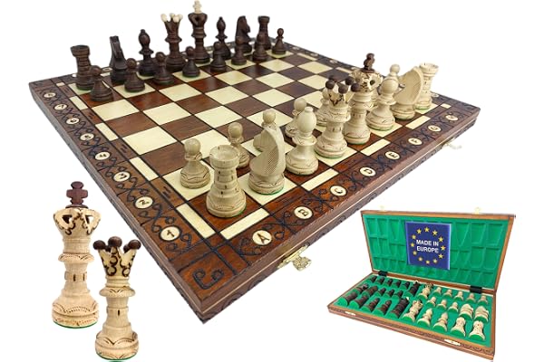 ChessEbook Jeu d'échecs en Bois 52 x 52 cm - Plateau d'échecs en Bois de Haute qualité - Ensemble de Jeu d'échecs Pliable - Ensemble de Jeu d'échecs avec pièces - Fait Main
