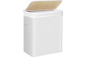 SONGMICS Laundry Basket with Lid, Laundry Hamper with Removable Liner Bag, Clothes Hamper with Clip and Handles, Foldable, 100L, for Laundry Room, Bedroom, White LCB071W01