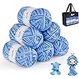 ilauke Wool Yarn for Crochet 6 x 50g, Wool Packs for Knitting, 4-ply Acrylic Yarn Set for DIY Craft Projects Blankets Clothes, Double Knitting Yarn with a Carrying Bag, Blue