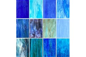 Hengyisha 12 Sheets Stained Glass Sheets Pack Mixed Blue Colors, 6"X4" Mosaic Glass Tiles for Crafts, Stained Glass Supplies Cathedral Glass for Glass Projects