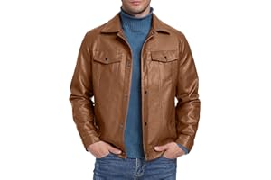Sailwind Men's Leather Jacket Lapel Collar Motorcycle Coat Snap Button Faux Leather Bomber Jackets