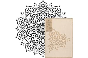NAKLEO Plantilla Reutilizable Plástico Pared - diámetro 120 cm - Geométrico Floral Mandala 3 - Grande Papel pintado Patrón Pintura DIY Bricolaje Artesanía - Tela Muebles Madera Lienzo