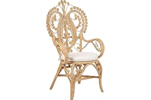 Beliani Chaise Paon en Rotin Clair et Coussin en Polyester Déhoussable Tissage Massif Carrara