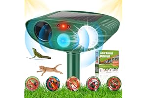 ASSCA Cat Repellent Garden Ultrasonic Fox Repellant Cat Deterrent Pet Animal Deterants Solar Powered & Waterproof Flashing Light Outdoor Farm Yard, Effective for Cats, Dogs, Foxes, Birds