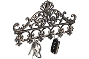 Relaxdays Cast Iron Coat Rack, 5 Hooks, Antique Cottage Style, HxWxD: Approx 17 x 35 x 3.5 cm, Bronze