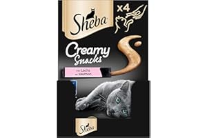 Sheba Creamy Snacks – Delizia cremosa per gatti con salmone (MSC) – Pratico bastone da leccare dalla mano – 44 x 12 g