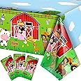 Kasyat Farm Animals Party Tablecloth Farmhouse Disposable Plastic Table Cover Barnyard Farm Animal Theme Party Decoration for Picnics Baby Shower Boys Girls Birthday Supplies, 108" x 54"(Red,3 Pieces)
