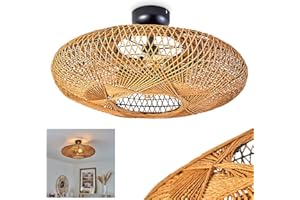 ‎HOFSTEIN Deckenleuchte Mulstrand, moderne Deckenlampe aus Metall und Sisal in Schwarz/Natur, Leuchte im Vintage-Design mit Lichteffekt, 2-flammig, 2 x E27-Fassung, ohne Leuchtmittel