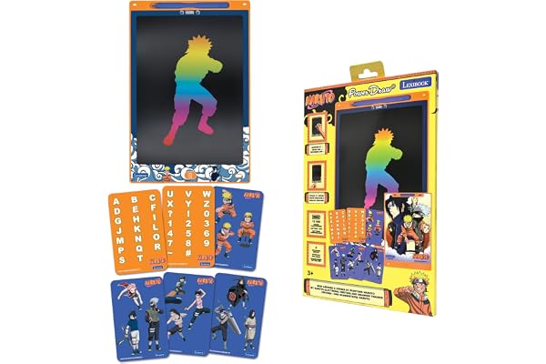 Lexibook, Naruto, Ardoise Magique, Jouet Artistique et créatif pour Filles et garçons, Dessins Multicolores, Écran 28 cm, Inclut 1 Stylet et 6 pochoirs, Orange, CRT10NA