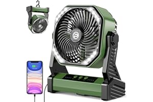 Amacool 20000mAh Battery Operated Fan with LED Lantern 8 inch Rechargeable Camping Fan with Hook for Tent Car Travel Jobsite Fishing Outdoor Hurricane Power Outage (Green)