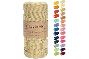 Likeecords Hilo Macrame 3mm x 100m, Cuerda Macrame Natural,Cuerda de Algodon 3mm para Perchas de Plantas, Manualidades, Tejer, Proyectos Decorativos (Caqui)