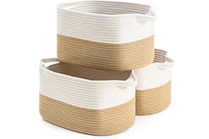 HNYQQL Cesta de Almacenamiento Tejida de Cuerda de Algodón, Utilizada Para Organizar Juguetes de Bebé, Cestas de Regalo, Cesta de Lavandería Para Niños, Cesta de Manta Para Bebé (Blanco & caqui)