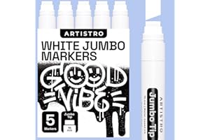 ARTISTRO 5 pennarelli acrilici bianchi Jumbo con punta in feltro da 15 mm per murales, tagging, poster, diari artistici e calligrafia, grandi pennarelli per legno di roccia, plastica, pelle, metallo e