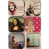 Bardak Altlığı 6'lı Şans Butiği Ahşap Baskılı Doğa, &Uuml;nl&uuml;ler, Sanat Eserleri, Mandala, İlham Verici G&ouml;rsel & İ&ccedil;erikler Asorti 