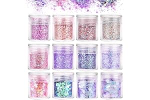 Camelize 12 Stück Nagel Glitzer Face Glitter Chunky Glitter Glitzer Sequin Glitzerpuder Nagel Dekoration, Make-Up Glitzer für Musik Festival,Geburtstagsfeier, Masquerade Party