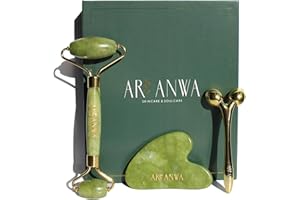 ‎ARI ANWA SKINCARE Premium Gua Sha und Jade Roller Set + 3D-Massager für straffe Haut und definierte Konturen - Hautpflege- und Lifting, Face Yoga Set aus echter Jade