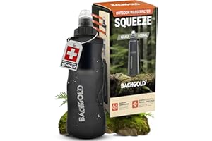 Bachgold® Squeeze Filtro Acqua – Ultraleggero Borraccia Filtrante con 500L Capacità | Rimuove Batteri, Virus & Microplastiche | per Campeggio, Sopravvivenza, Emergenza, Bushcraft (Grigio 500ml)