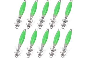 OROOTL Luminous Squid Jig Hooks Saltwater, 5pcs/10pcs Glow Squid Jigs Kit Fluorescent Cuttlefish Sleeve Jig Octopus Squid Lures Hard Fishing Bait Set with Tackle Box