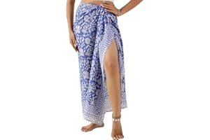 THE ART BOX Paréo 100% Coton pour Femme, Maillot de Bain Indien avec imprimé blockprint Artisanal, Jupe enveloppante pour Bikini de Plage, Grande Taille (180 x 100 cm)