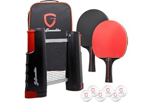 GS1 US, INC. GzCommodities Ping Pong Set avec filet portable, 2 raquettes de tennis de table, 6 balles, 1 étui de transport