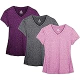 icyzone Dames sport fitness T-shirt korte mouwen V-hals loopshirt Shortsleeve Yoga Top 3-pack