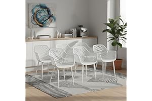 buybyroom Juego de 6 sillas de jardín para exteriores con reposabrazos, sillas reclinables, sillas de jardín, 120 kg, color blanco