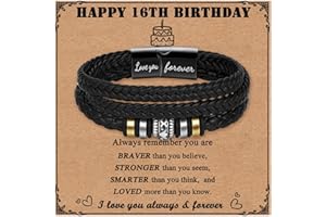 Toplstud 10th 13th 16th Birthday Gifts for Boys - Stainless Steel Leather Bracelets for Boys - Birthday Presents for Son Grandson Nephew - Layered Bracelets for Teenage Boy