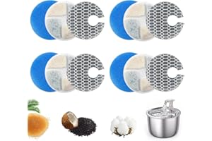 Set di 4 filtri per Fontanella per Gatti Cani, 12 pezzi Gatto Cane Animali Fontana Dispenser Acqua Filtro con Resina e Carbone Attivo 8D spugna filtrante 10x Filtrazione per LTZGO fontane di ricambio