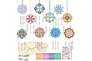 SRIZIAN 10 Kit per Attività creative con il Legno per bambini, Campanelli a Vento per Bambini, Lavoretti Creativi Giocattoli per Decorazione Artigianale Fai Da Te- Mandala