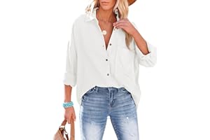 NONSAR Chemisier pour femme - Chemise décontractée avec col en V - 100 % coton - Coupe ample - Solide - Haut épais - Élégant, avec poche