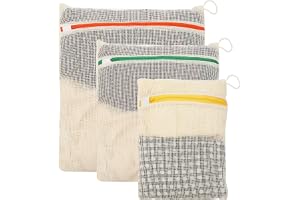 Set med 3 tvättpåsar i bomull, tvättnät med dragkedja, 30 x 20/40 x 30/50 x 40 cm, tvättpåse för upphängning, tvättnät för tvättmaskin, nätpåse för resor